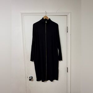 Elegant Black Long Sleeve Zip-Up Dress